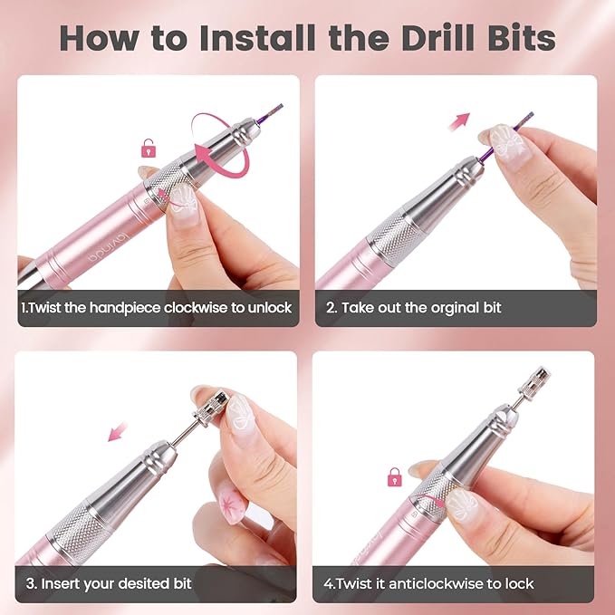 Lavinda Professional Rechargeable Nail Drill Machine, Cordless 35,000RPM Skyspace Brushless Nail Drill, Portable Electrical Nail File for Acrylic Nails with Protective Case, Rose Gold