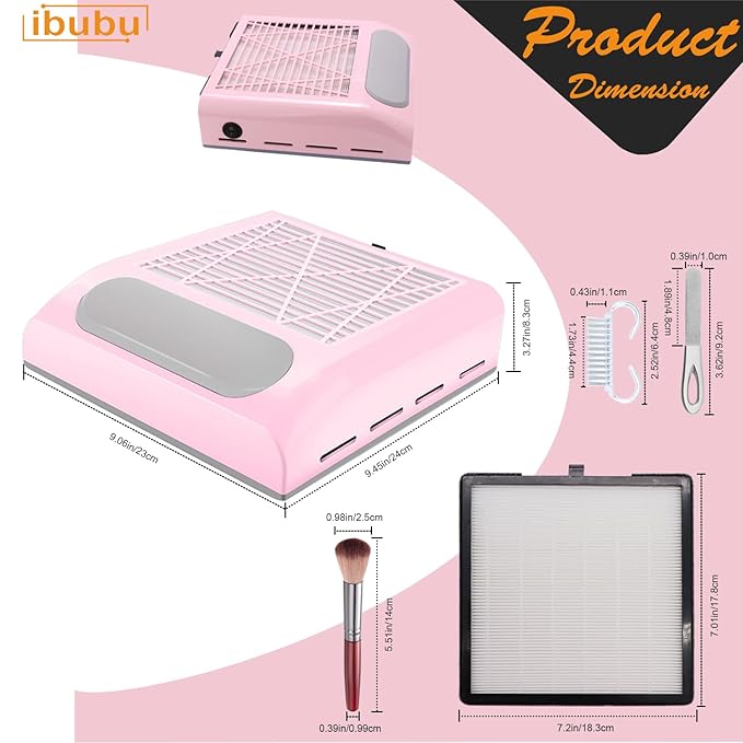 Professional Nail Dust Collector Machine - 80W Powerful Vacuum Cleaner with Multiple Tool Kits - Low Noise Pink