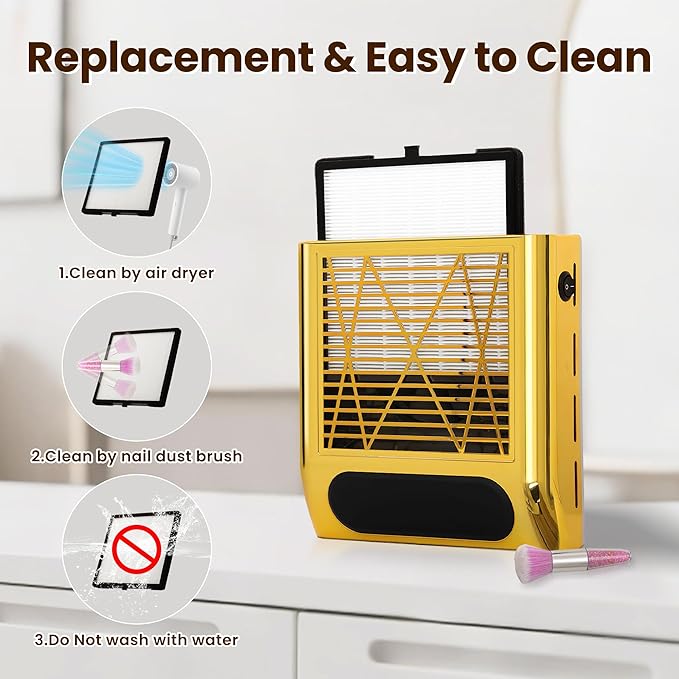 80W Portable Nail Dust Collector with One-Touch Operation - Reusable Filter, Compact Vacuum Fan for Acrylic/Gel Nails, Salon & Home Use