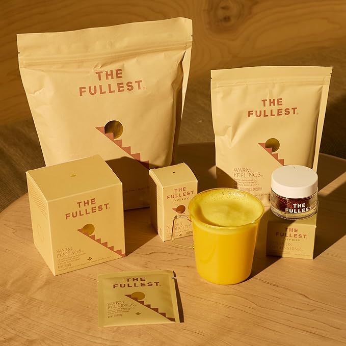THE FULLEST - Warm Feelings 10-Single Serving Saffron Latte Sachets - Saffron, Cardamom, and Coconut Milk Based Wellness Powder for Mood and Sleep Support, Sugar-Free, Vegan, and Gluten-Free, 10 Count