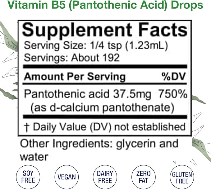 HoneyCombs Vitamin B5 Pantothenic Acid Supplement Liquid Drops - High Potency Vitamin B5 for Men & Women - Maintain Healthy Hormones, Immune System, Hair, Skin, Nails - Vegan Liquid Vitamins (8 Fl oz)