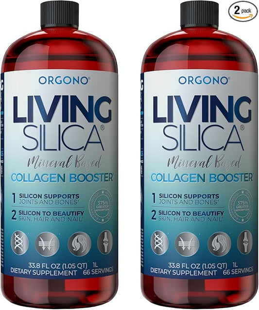 Orgono Living Silica Kit 2 Collagen Booster | Vegan Mineral-Based Silica Supplement | Glowing Skin, Strong Hair & Nails | (2 x33.8 Fl Oz)