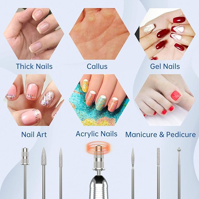 Delanie Professional Portable Electric Nail Drill Machine, 35000 RPM Rechargeable Cordless Nail Filer Electric Nail File Efle for Dip Powder Acrylic Gel Nail, Salon Nail Tool, White