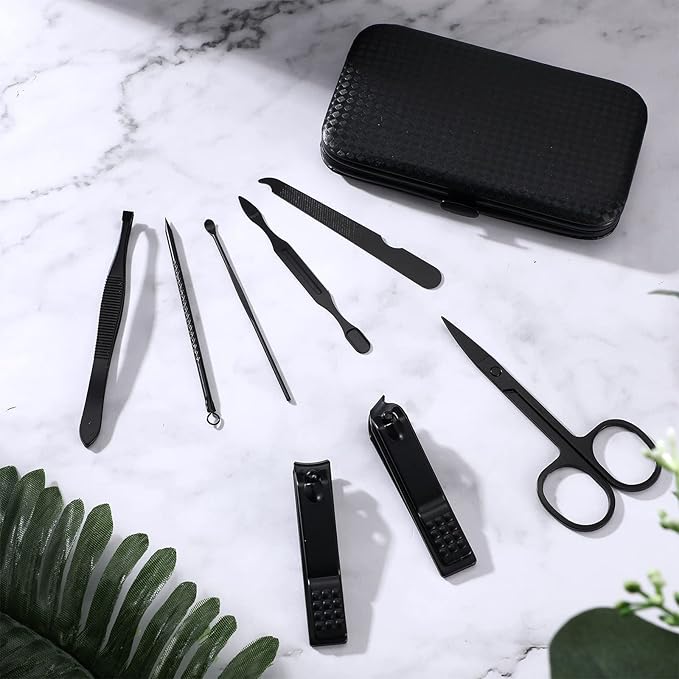 Geosar 12 Sets Manicure Set Nail Clippers Pedicure Kit 8 in 1 Grooming Stainless Steel Kits Nail Care Tools with Travel Case Xmas Gifts Christmas Stocking Stuffers for Men Women(Red Background)