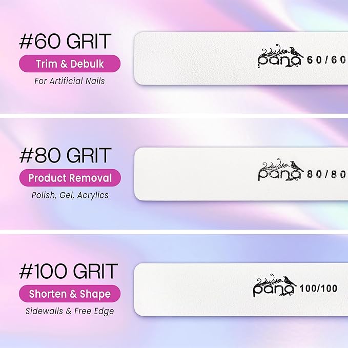 10PCS Jumbo Size PANA Professional Double Sided Nail Files - White, 60/60 Grit - Emery Board Nail Buffering File Manicure Pedicure Nail Polisher Washable