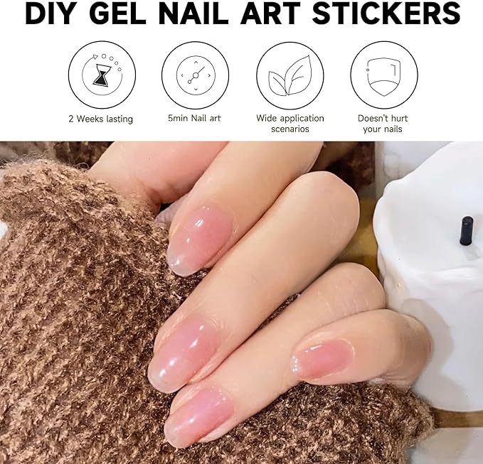 Semi Cured Gel Nails Strips - 28 pcs UV Gel Nail Stickers for Women Work with Any UV Lamp, Long Lasting Nail Wraps for Home DIY Nails Art (Jelly Rose)