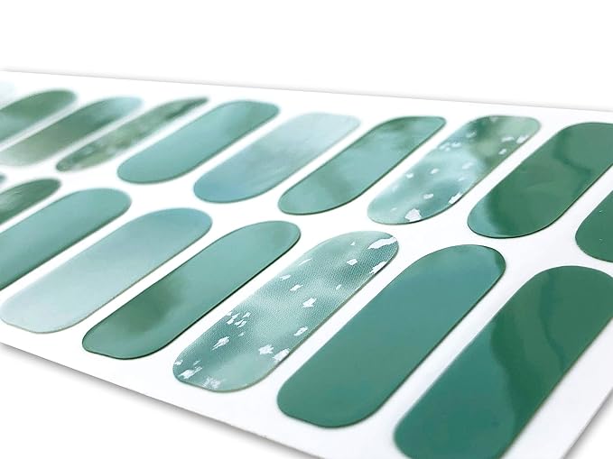 | 20 Exquisite Gel Nail Polish Strips w/Application Accessories - No UV/LED Lamp Required (Seafoam & Silver Speckles)