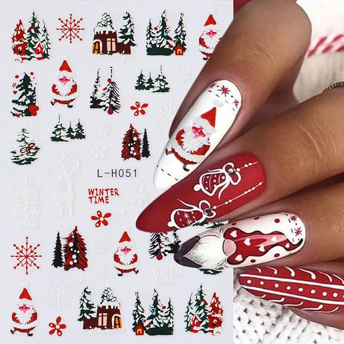 6 Sheets Christmas Nail Stickers for Nail Art Self-Adhesive Christmas Tree Snowman Nail Decoration 3D Santa Claus Nail Art Stickers Winter Xmas Snowmen Snowflake Nail Decals for Women Girls Nail Art