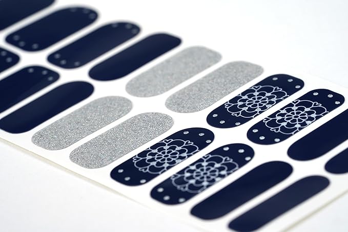 | 20 Exquisite Gel Nail Polish Strips w/Application Accessories - No UV/LED Lamp Required (Navy Elegance)