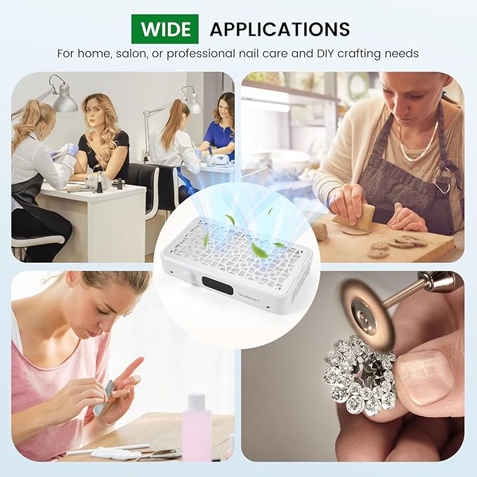 Quaferen Nail Dust Collector: Professional Dual Turbo Nail Vacuum Dust Collector with 5 Speed Powerful Dust Suction LED Display Reusable Filter for Acrylic Nail Polishing, Salon & Home
