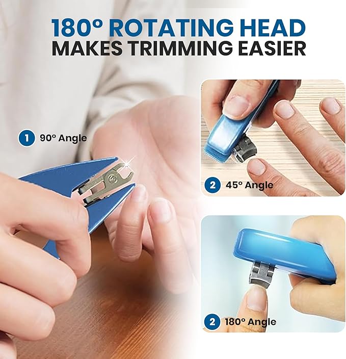 Ergonomic Nail Clippers for Seniors & Adults – Doctor-Designed with Rotating Head for Toes and Fingernail - Durable and Hygienic Stainless Steel
