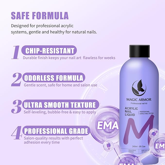 2 Pack 8FL.OZ Acrylic Liquid Monomer, Professional EMA Acrylic Nail Liquid, Non-Yellowing Acrylic Liquid for Acrylic Nail Extension & Carving, DIY Home Nail Salon Use