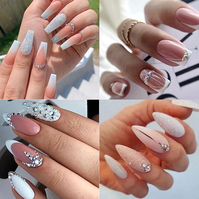 Nail Art Pearls Rhinestones with Glue Gel White Flatback Pearls Luxurious Nail Charms Supplies Accessories Colorful Nails Rhinestones Gems Jewelry for Women Nails Design