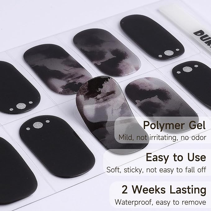 Semi Cured Gel Nail Strips | 28 pcs Gel Nails Strips Halloween Work with Any UV Lamps, Long Lasting UV Nail Stickers for Women DIY Nails Wraps(Black Spider)