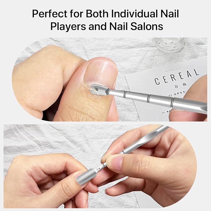 10 Pack Cuticle Pushers with Fork, 2 in 1 Cuticle Nail Pusher Tools with fork, Stainless Steel Cuticle Remover Tool for At-Home & Travel Manicures Pedicures - Silver