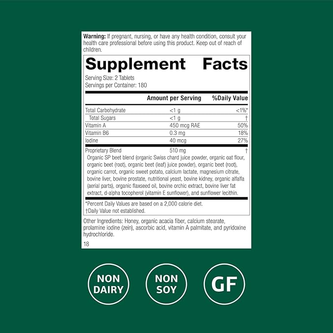 Standard Process A-F Betafood - Gluten-Free Liver Support, Cholesterol Metabolism, and Gallbladder Support Supplement with Vitamin A, Iodine, Vitamin B6-360 Tablets