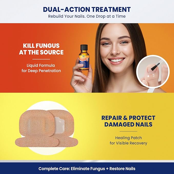 Toenail Fungus Treatment Extra Strength: Dual Action Nail Repair Kit for Thick, Brittle or Discolored Nails - 30 ml Nail Repair Gel with 25% Undecylenic Acid - (Medium) 32 Fungal Nail Patches