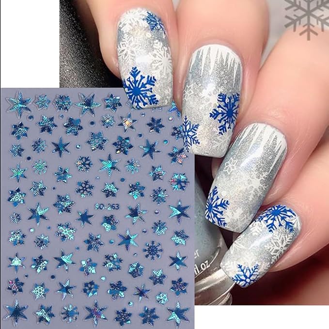 Christmas Nail Art Stickers Snowflake Nail Stickers for Nail Art 3D Self Adhesive Nail Decals Bronzing Gold Red White Laser Design Holographic Nail Sticker for Women Manicure Decor 5 Sheets