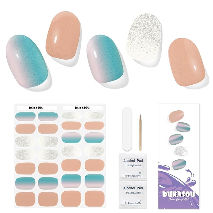 Semi Cured Gel Nail Strips, 28 pcs Sky Mirror UV Need, Long Lasting Stickers Full Wraps for Women Girls Kids DIY Decoration Birthday Party Gift