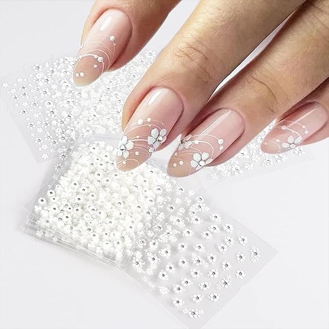 90Sheets Nail Stickers for Nail Art Decals White Flower Gold Aurora Star Moon Heart Line Nail Art Designs 3D Self-Adhesive Nails Supplies with Nail Tweezer for Women Girls Nails Decoration