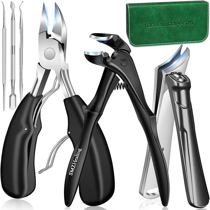 Toenail Clippers for Seniors Thick Toenails, 2025 Upgrade Long HandleToe Nail Clippers with Angled Head, 45° Slanted Toenail Clippers and 37mm Wide Opening Ingrown Nail Clippers, 6PCS