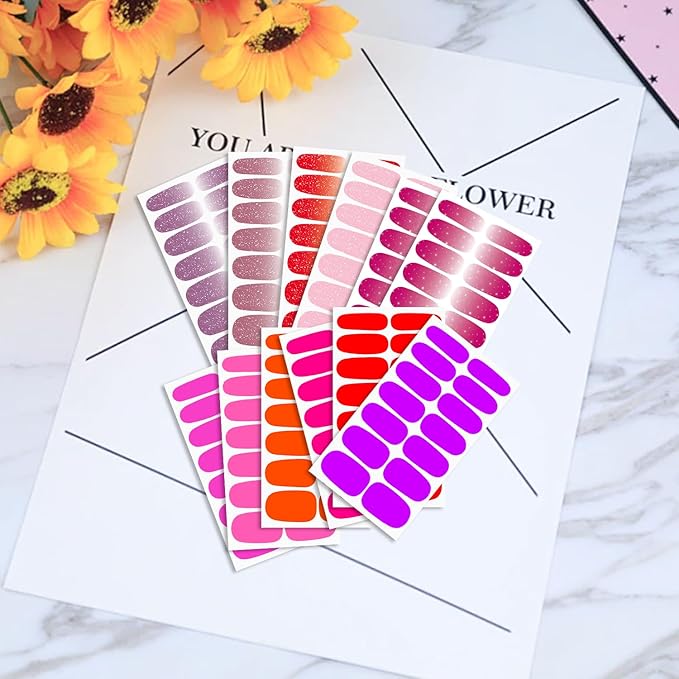 Wokoto 20 Sheets Pink & Red Nail Wraps - Solid & Gradient Designs, Stickers, Full Nail Wraps, Art Decals