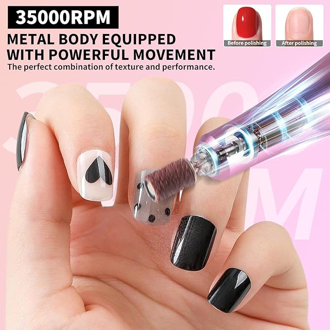 Professional Electric Nail Drill Kit 35000RPM with 14PCS Bits Purple Gold Portable Rechargeable Cordless File Machine for Acrylic Gel Powder Nails and Manicure Pedicure Toenail Tool Salon Set