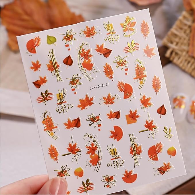 Autumn Nail Art Stickers Pumpkin Nail Stickers for Nail Maple Leaf Nail Decals Fall Leaves Wheat Foxes Design Gold Thanksgiving Nais Sticker for Decor Holiday Manicure Supplies for Women 6 Sheets