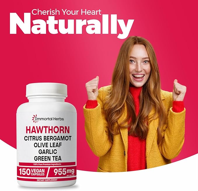Hawthorn Berry Capsules, 6-in-1 Extract w/Olive Leaf, Citrus Bergamot, Garlic, Green Tea & Black Pepper, 150 Pills, Non-GMO & Gluten-Free Hawthorne Berry Supplement