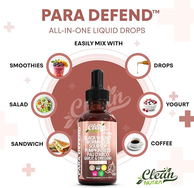 para Defend Wormwood Black Walnut Cleanse for Humans Drops Liquid Soursop Garlic Pumpkin Seed PAU D'Arco Oil of Oregano Turmeric Berberine Neem Extract Hull Bark Tincture by Clean Nutra