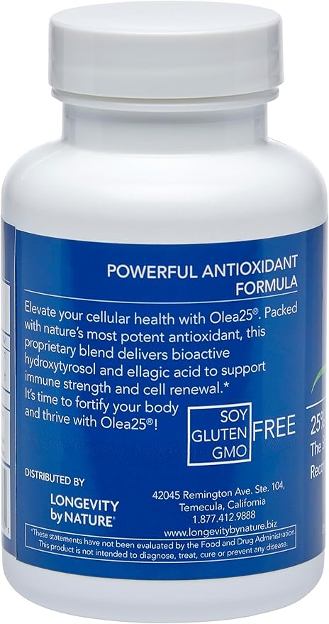 Hydroxytyrosol Supplement Olea25 Organic Olive Leaf Extract Capsules, 90 Count, Antioxidants Supplement for Immune Support and Heart Health