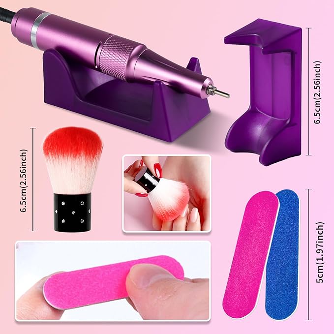 Professional Electric Nail Drill Kit 35000RPM with 14PCS Bits Purple Gold Portable Rechargeable Cordless File Machine for Acrylic Gel Powder Nails and Manicure Pedicure Toenail Tool Salon Set