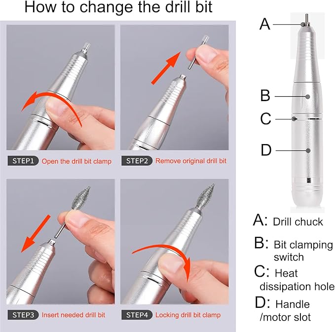 Electric 45000RPM Nail Drill Machine Rechargeable Portable Nail File Electric DIY Nail Drill Kit with Smart LCD Screen for Gel Nail Manicure and Pedicure Reflective Body etc(White)