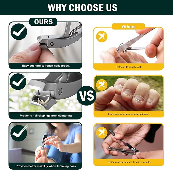 FVION Innovative Angled Head Toenail Clippers, Professional Ingrown Toe Nail Clippers for Thick Nails Seniors, Slanted Nail Clippers with Catcher, Pedicure Toenail Cutters Toenail Scissors