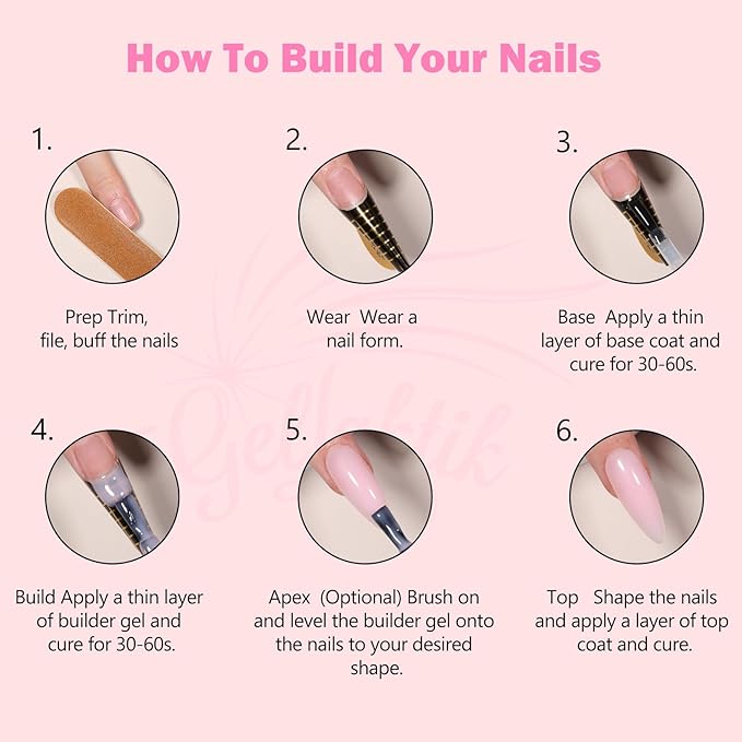 Builder Gel for Nails, 15ml 7 in 1 Builder Gel Nail Polish, LED Lamp Cured for Clear Rubber Base & Strengthener Extensions, Thickening, Repair, Salon-Quality DIY Manicure (Pink)