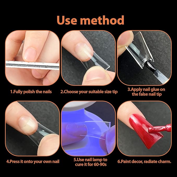 UNA GELLA Duck Fake Nail Tips 504 PCS Clear Soft Gel Short Half Cover Nail Tips Curved for Nail Extensions Professional Salon & Home DIY Nail Art 11 Sizes