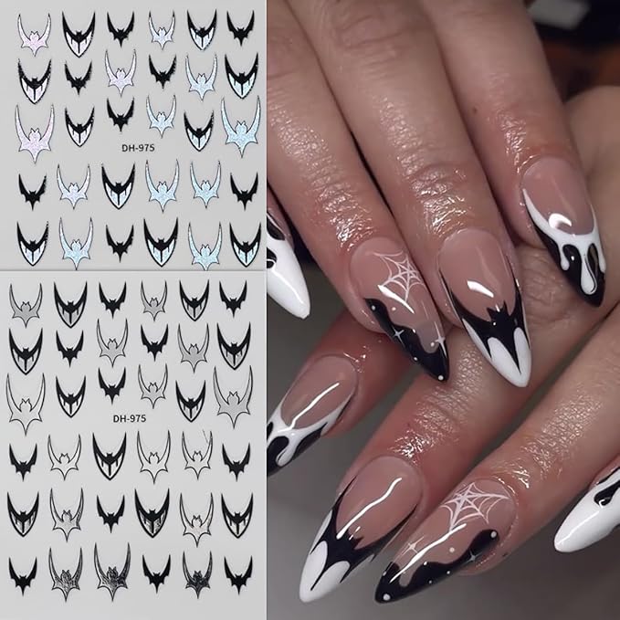 Bat Nail Stickers for Nail Art, Halloween Nail Art Stickers Black Gold Red Purple Silver Bat Nails Design Decals Halloween Manicure Decoration Accessories Supplies for Women 6 Sheets