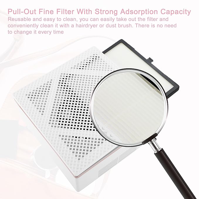 VOCOSTE Nail Dust Collector, 60W Nail Vacuum Dust Collector, Low Noise Nail Fan Dust Collector, Dust Collector Nail Tech, for Manicure Acrylic Gel Nails Polishing, White