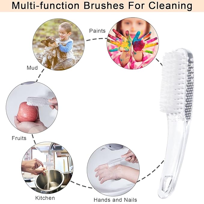 4 Pcs Handle Grip Nail Brushes for Cleaning, Long Handle Fingernail Cleaner, Hand Nail Toes Cleaning and Scrubbing Brushes, Pedicure Nail Scrubber Non-Slip for Men and Women, Clear