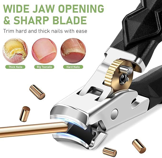 Toenail Clippers for Thick Toenails, 2 PCS Stainless Steel Nail Clippers, Upgraded 180° Wide-Mouth Bite, Splash-Proof Design, Oblique and Flat Mouth Nail Clippers Set (1 Set)