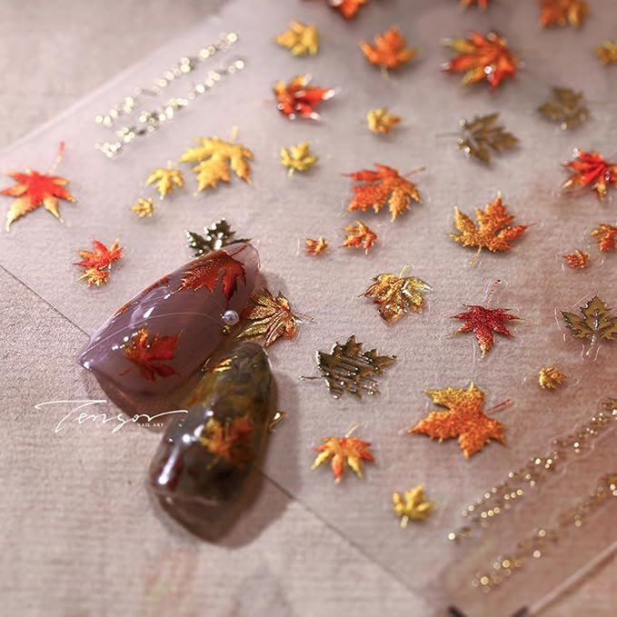 Maple Leaf Nail Art Stickers Fall Nail Stickers 5D Embossed Nail Decals 1PCS Falling Leaves Autumn Nails Design Nail Art Supplies Fall Sticker for Nails Thanksgiving Day DIY Manicure Nail Decorations