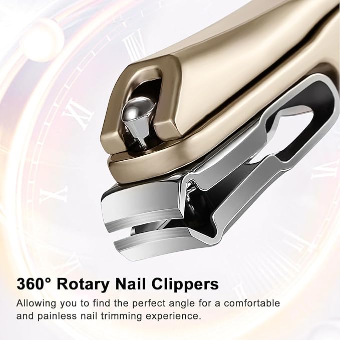 Toe Nail Clippers for Seniors, 360° Rotating Long Handle Fingernail Clipper Ergonomic Nail Cutter for Men Women Premium Steel Nail Trimmer with Glass Nail File for Thick Toenails (Gold)