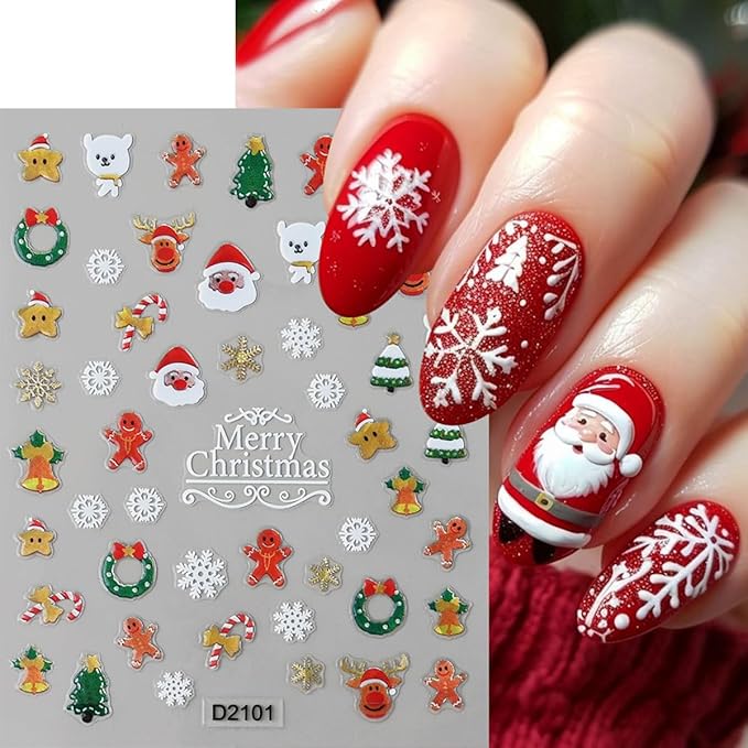 Christmas Nail Art Stickers Decals Crystal Ball Snowflake Nail Decals 3D Self-Adhesive Xmas Nail Art Supplies 6PCS Snowman Holly Leaf Santa Claus Bow Xmas Nails Design Manicure Slider for Women Girls