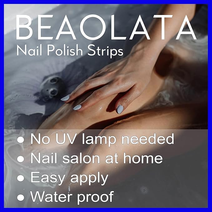 Nail Polish Strips, 32PCS Salon Quality Wraps, Long Lasting Gel Nail Stickers for Women Easy Apply& Remove (Black)