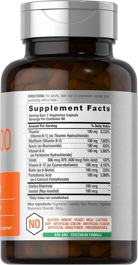 Horbäach B-100 Complex Vitamin | 60 Capsules | Non-GMO and Gluten Free Supplement