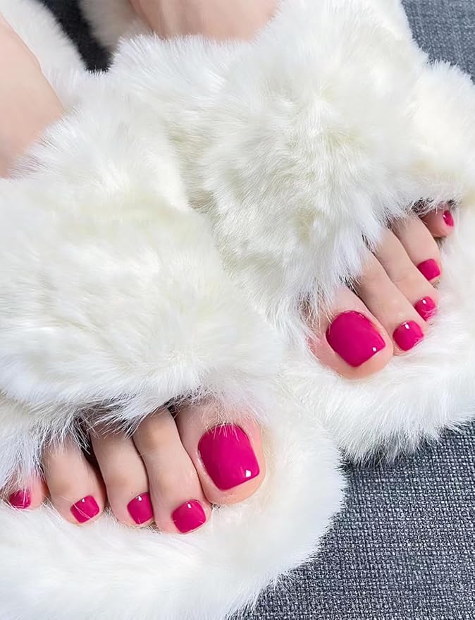 Semi Cured Gel Toenail Strips, 26 Rose Red Gel Toe Nail Stickers, Works with Any UV Lamps