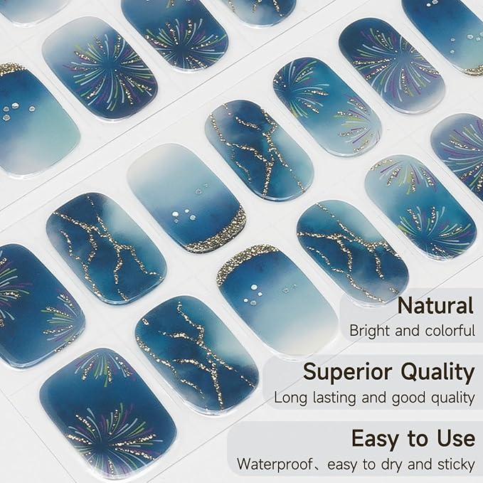 Semi Cured Gel Nail Strips, Stars Shine | 28 pcs Gel Nail Strips Work with Any UV Lamp, Salon Quality UV Nails Stickers, Easy to Apply for Home Nails DIY