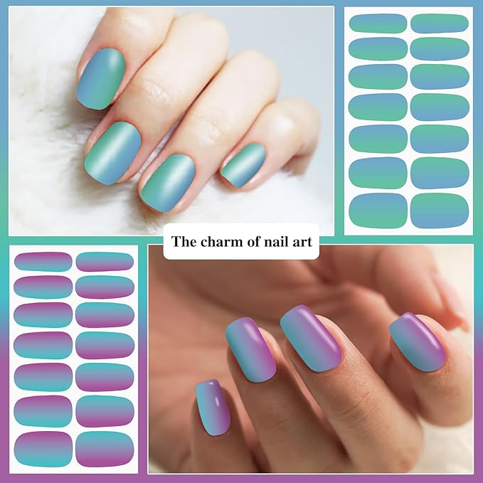 DANNEASY 16 Sheets Gradient Color Nail Polish Stickers Full Nail Wraps for Women Stick on Fingernail Nails Self Adhesive Nail Polish Strips Gel Nail Strips with Nail File, Cuticle Stick
