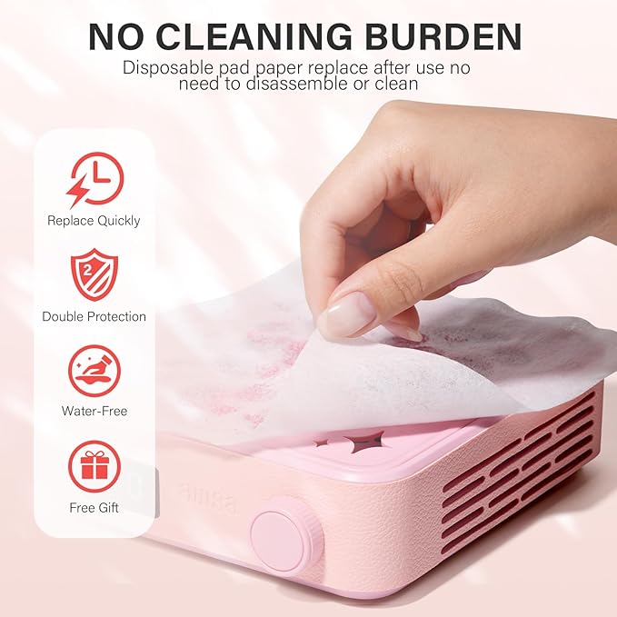 Aillsa Nail Dust Collector: Professional Powerful Suction Dust Collector Nail Tech Adjustable Speed with LED Display & Brush & Filter Paper for Acrylic Gel Nail Polish Manicure Salon & Home Use（Pink）