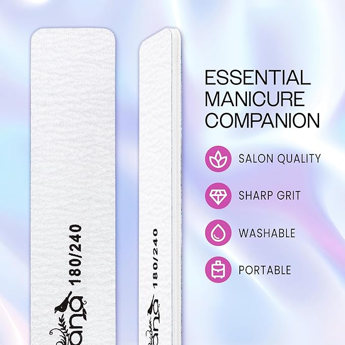 10PCS Jumbo Size PANA Professional Double Sided Nail Files - Zebra, 180/240 Grit - Emery Board Nail Buffering File Manicure Pedicure Nail Polisher Washable